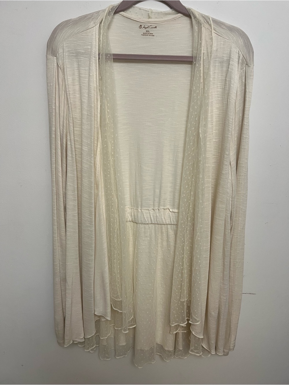April Cornell Cream Duster Cardigan with Mesh Dot Trim - Size XXL